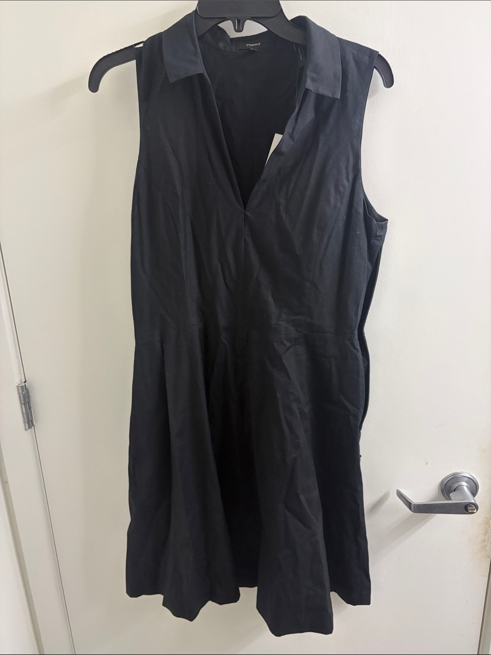 Theory Black Sleeveless Collared A-Line Dress